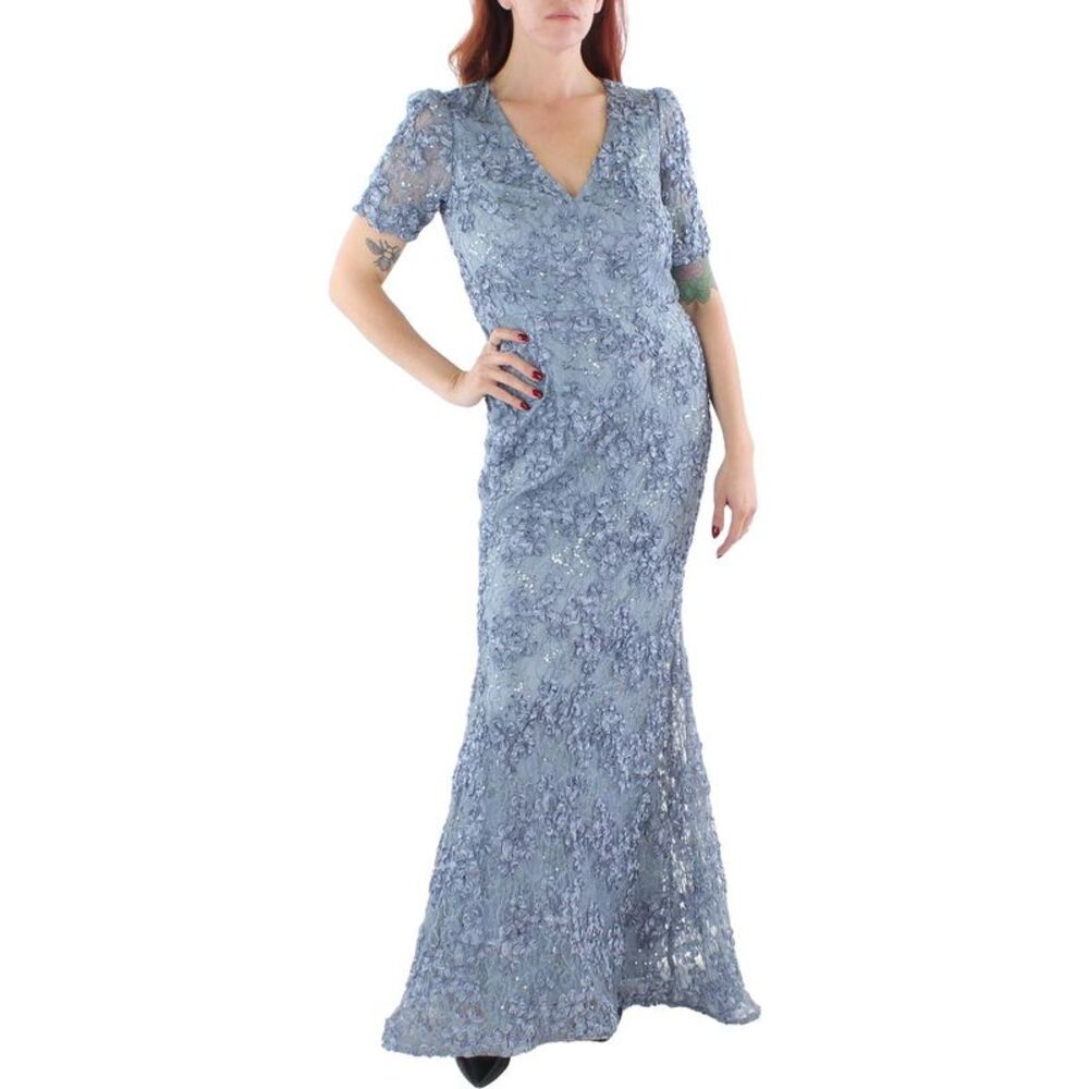 Xscape Womens Blue Lace Maxi Special Occasion Evening Dress Gown NWT